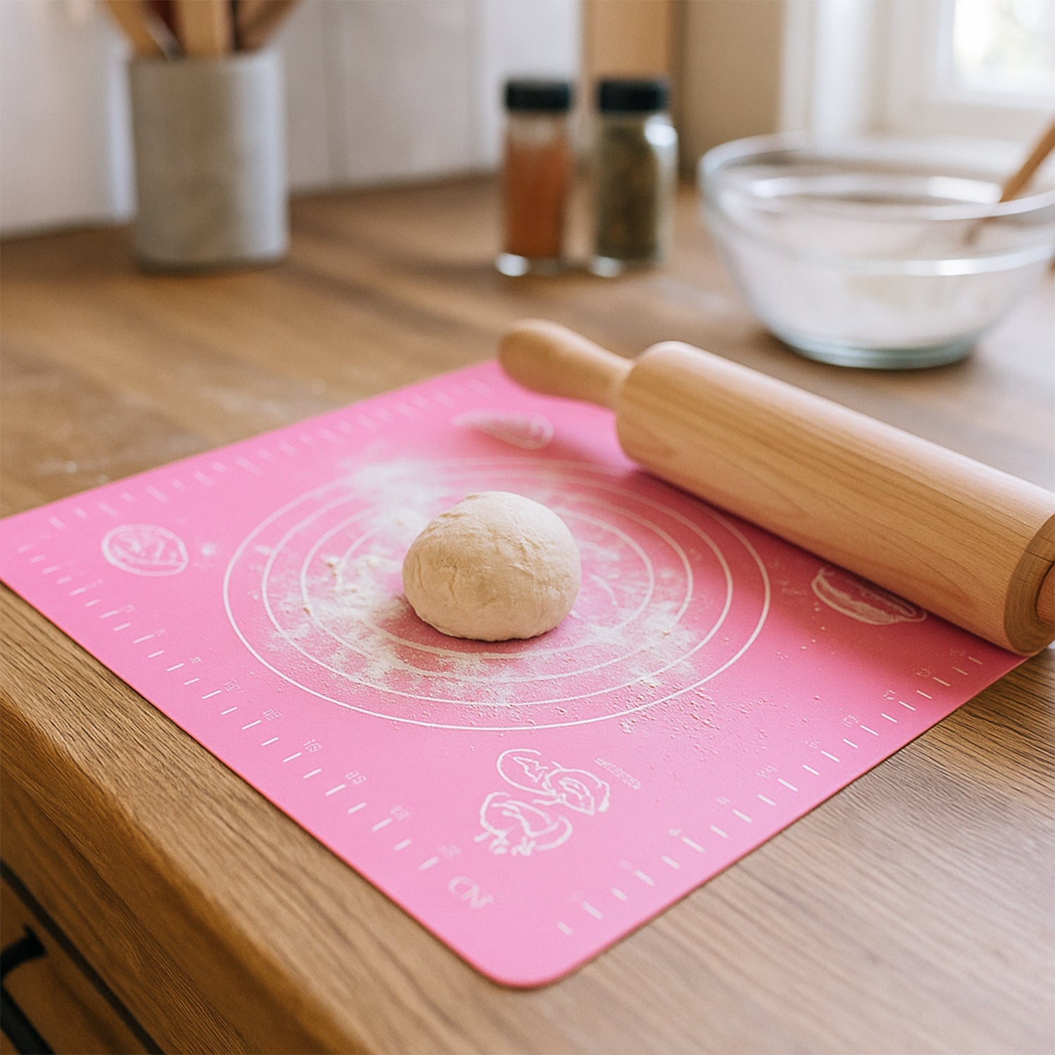 Rolling dough on silicone mat