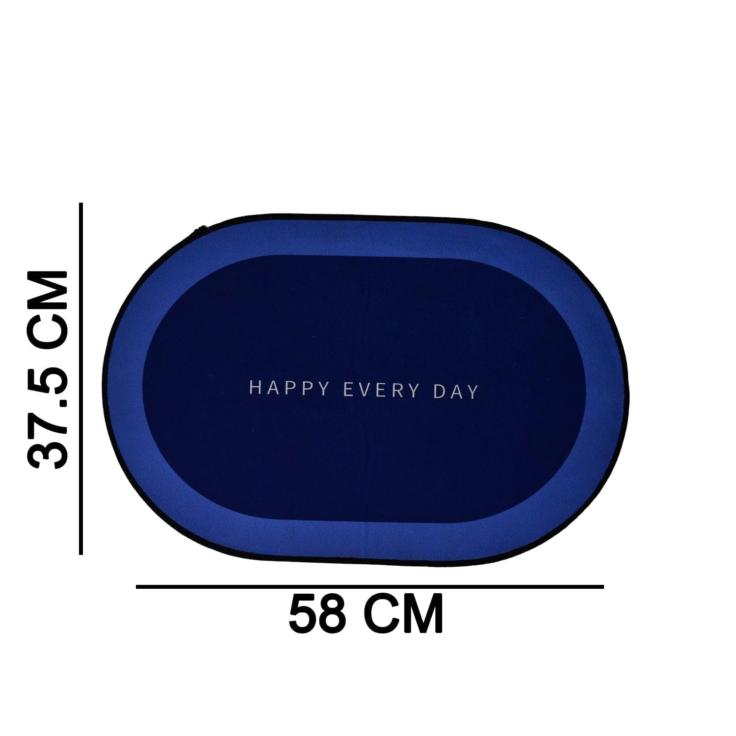 Size chart of bathroom mats with blue oval mat for reference