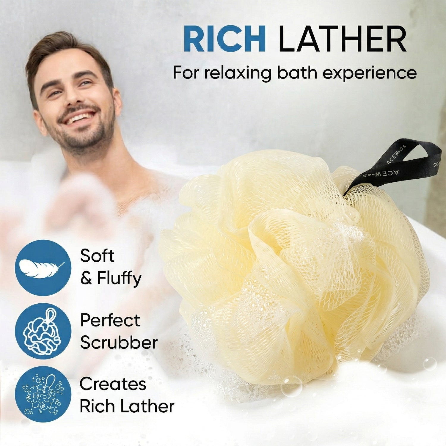 Soft Mesh Bath Loofah Scrubber (1 Pc)
