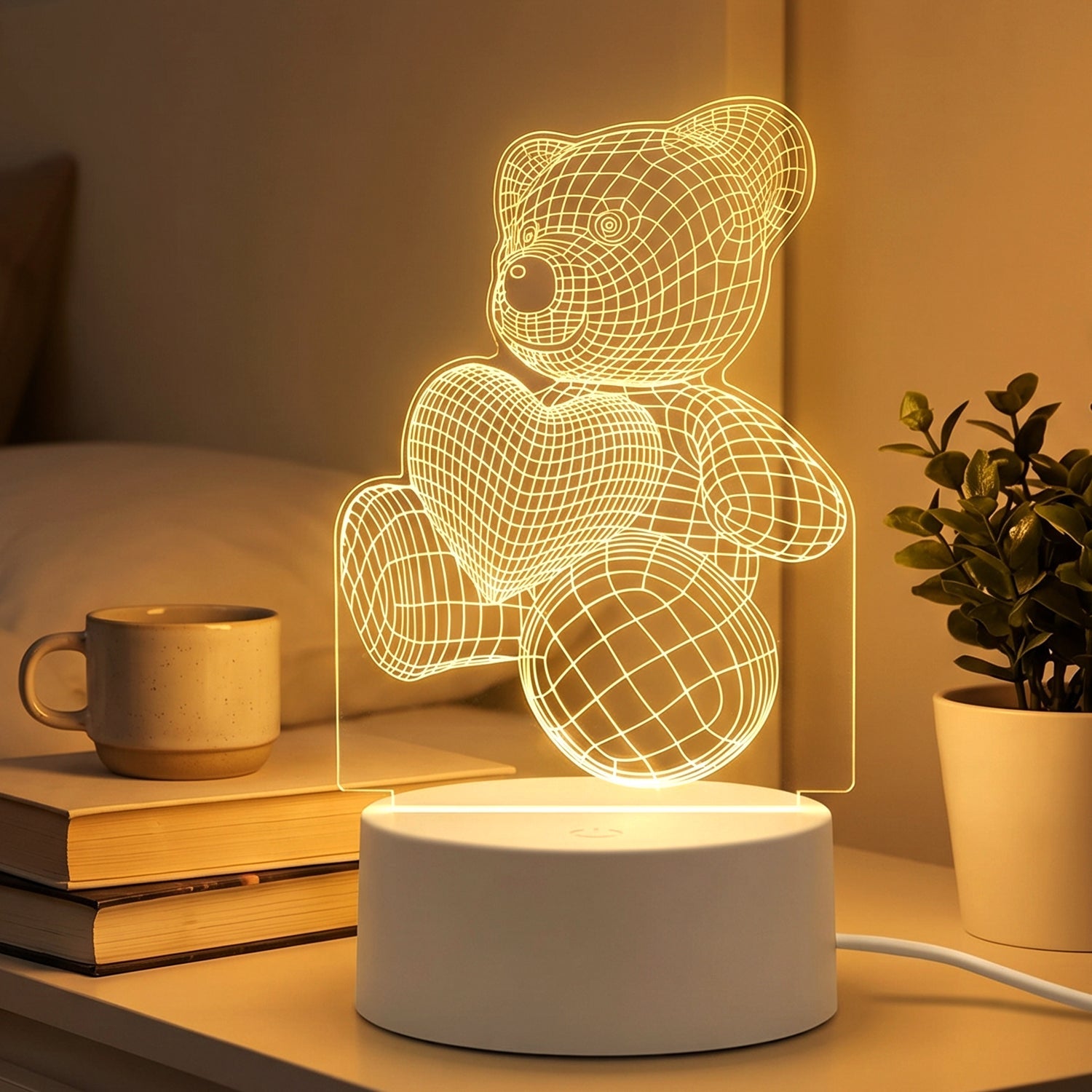 Side view of illuminated 3D Teddy Bear LED Night Lamp