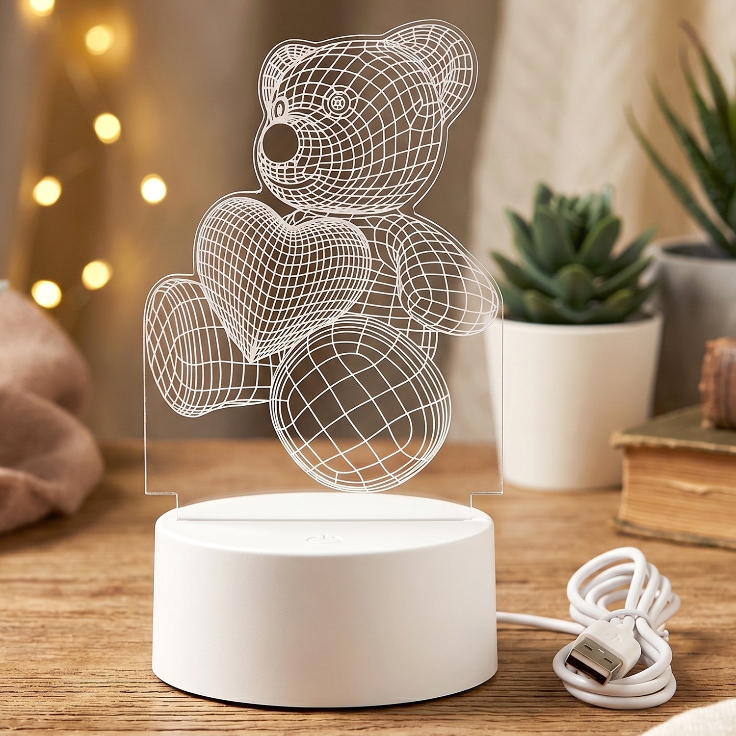 3D Teddy Bear LED Night Lamp casting warm light