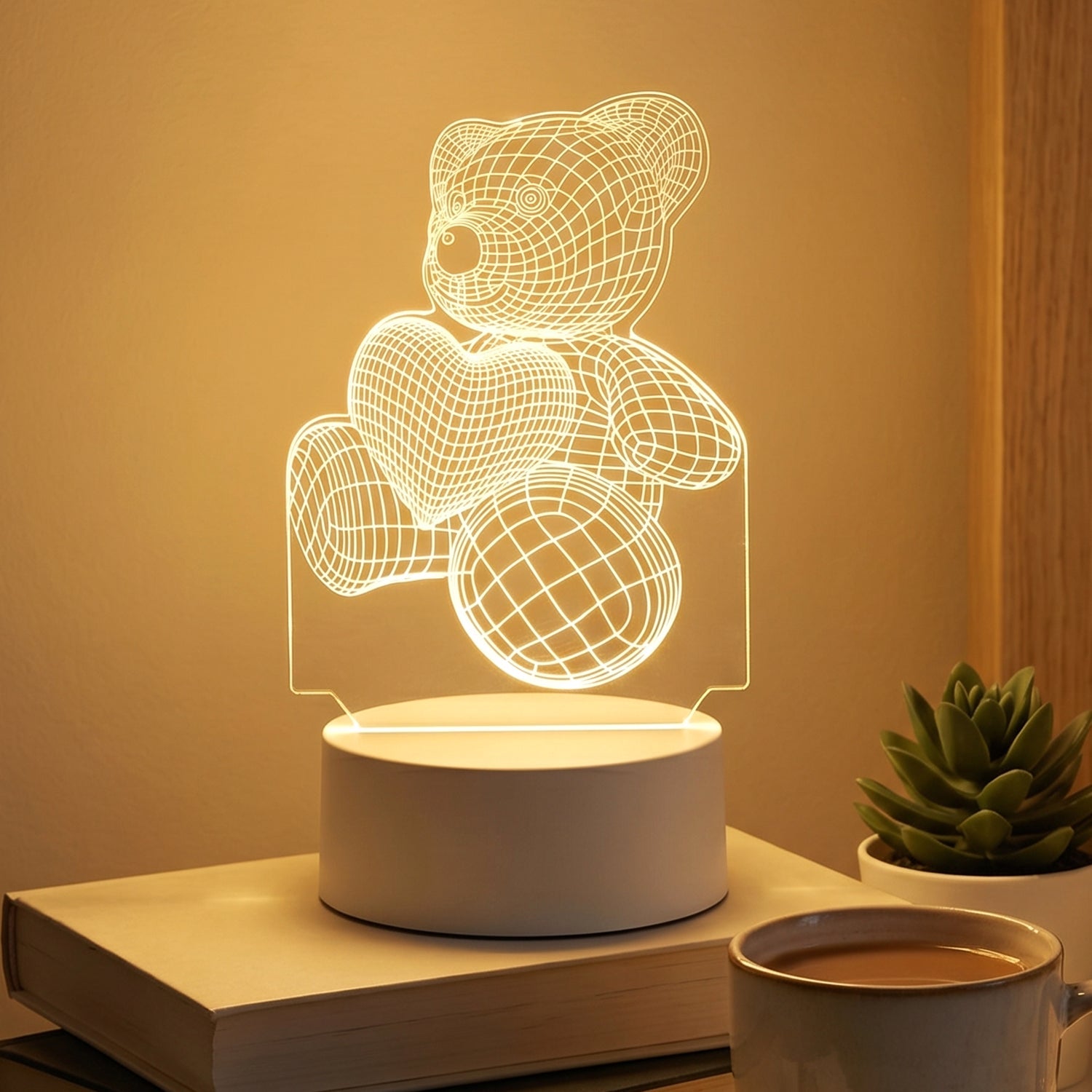 Close-up of the 3D teddy bear illusion LED lamp