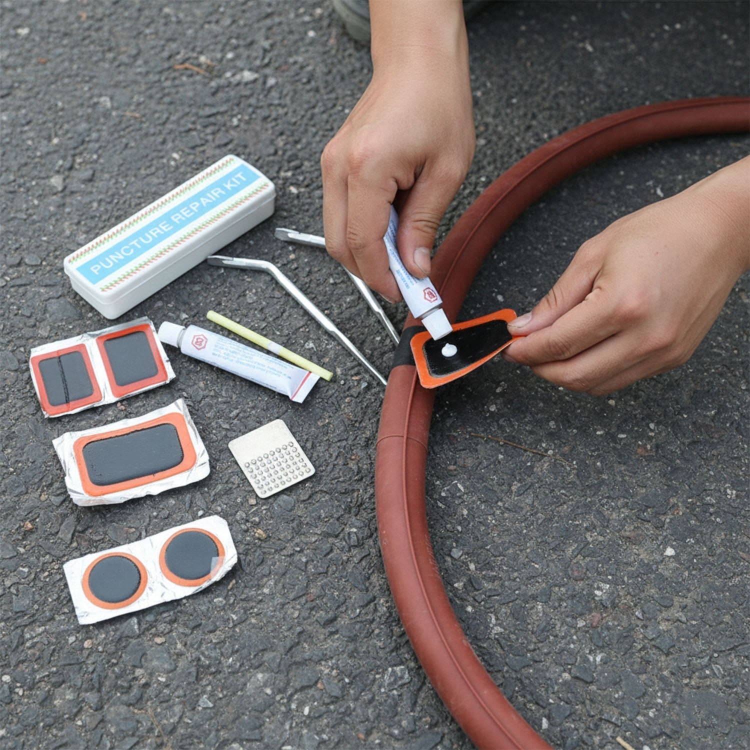 Bicycle Tire Repair Kit â€“ Portable Puncture Repair Set with Adhesive (1 Set / Mix Design)