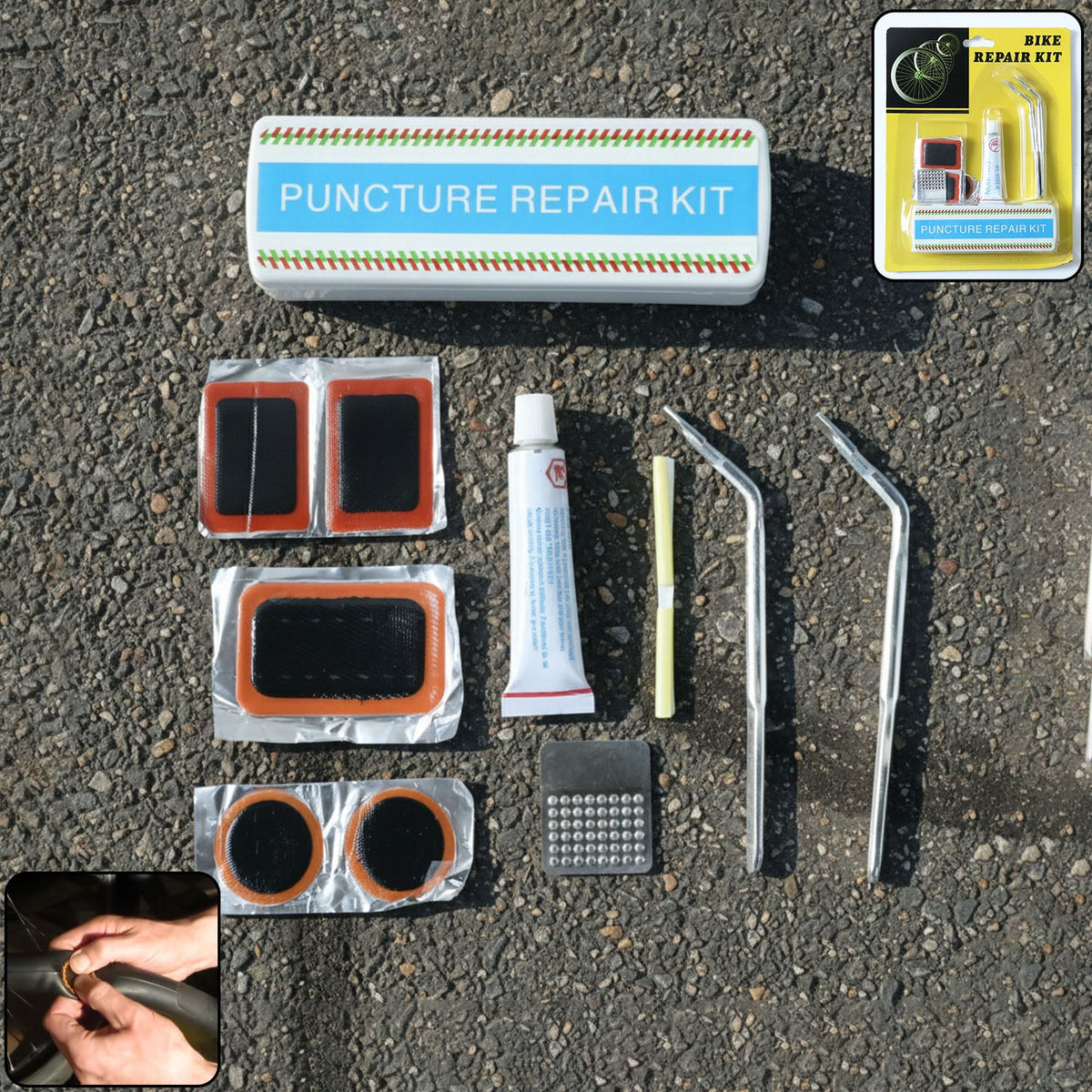 Bicycle Tire Repair Kit â€“ Portable Puncture Repair Set with Adhesive (1 Set / Mix Design)