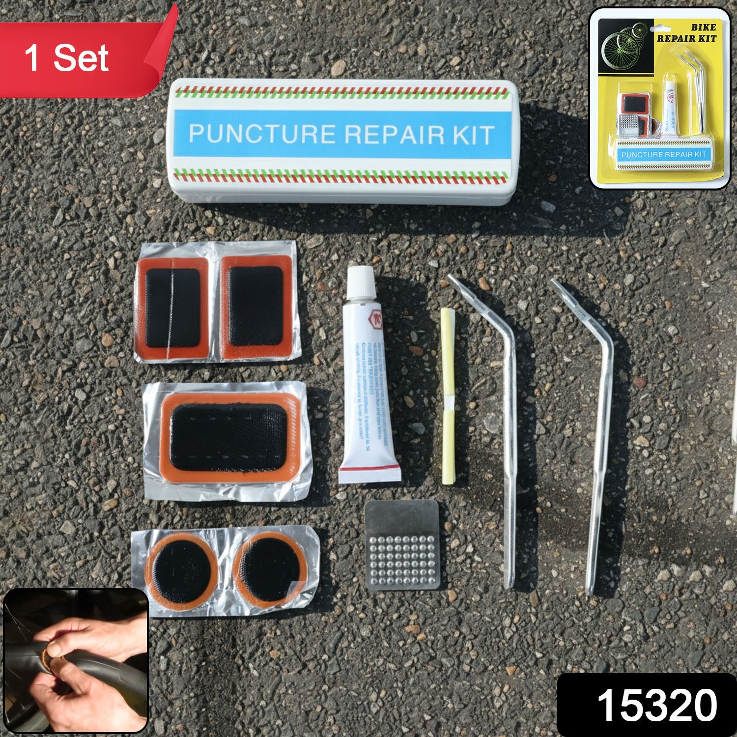 Bicycle Tire Repair Kit â€“ Portable Puncture Repair Set with Adhesive (1 Set / Mix Design)