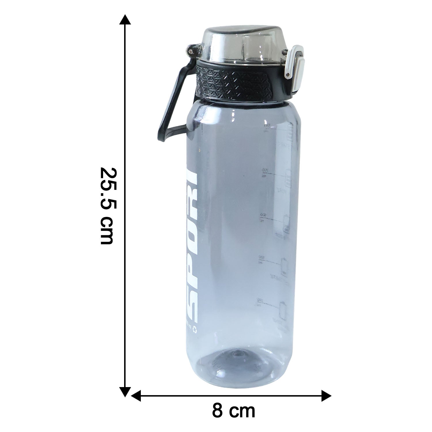 Size comparison image of sports water bottle