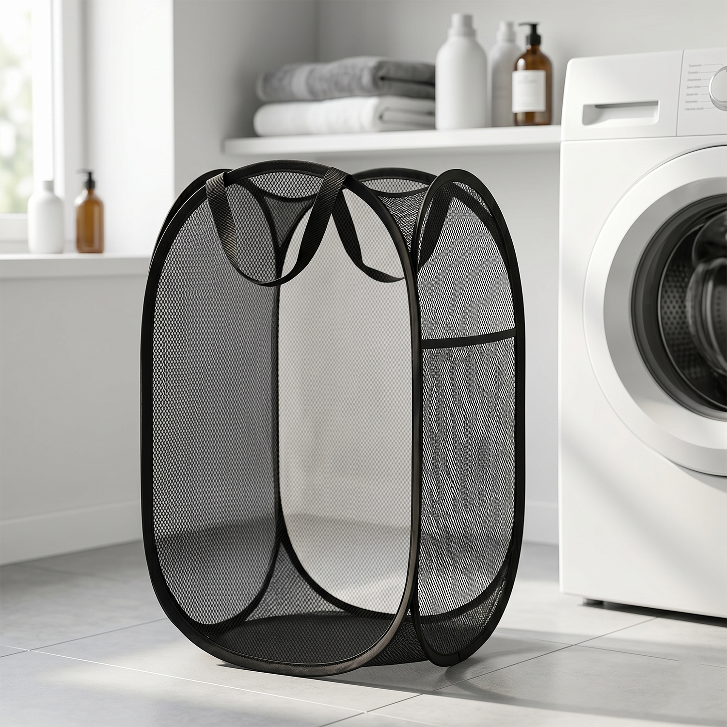 Large Foldable Mesh Laundry Basket Durable Clothes Hamper (1 Pc, 36x36x60cm)