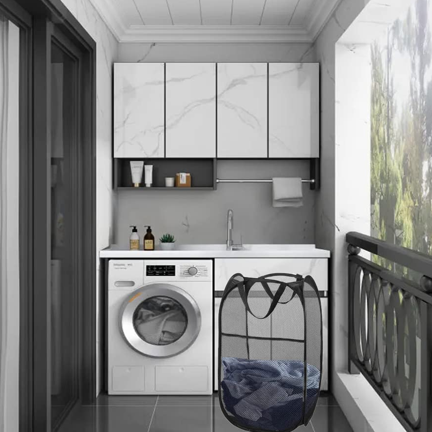 Large Foldable Mesh Laundry Basket Durable Clothes Hamper (1 Pc, 36x36x60cm)