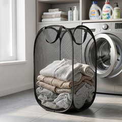 Large Foldable Mesh Laundry Basket Durable Clothes Hamper (1 Pc, 36x36x60cm)