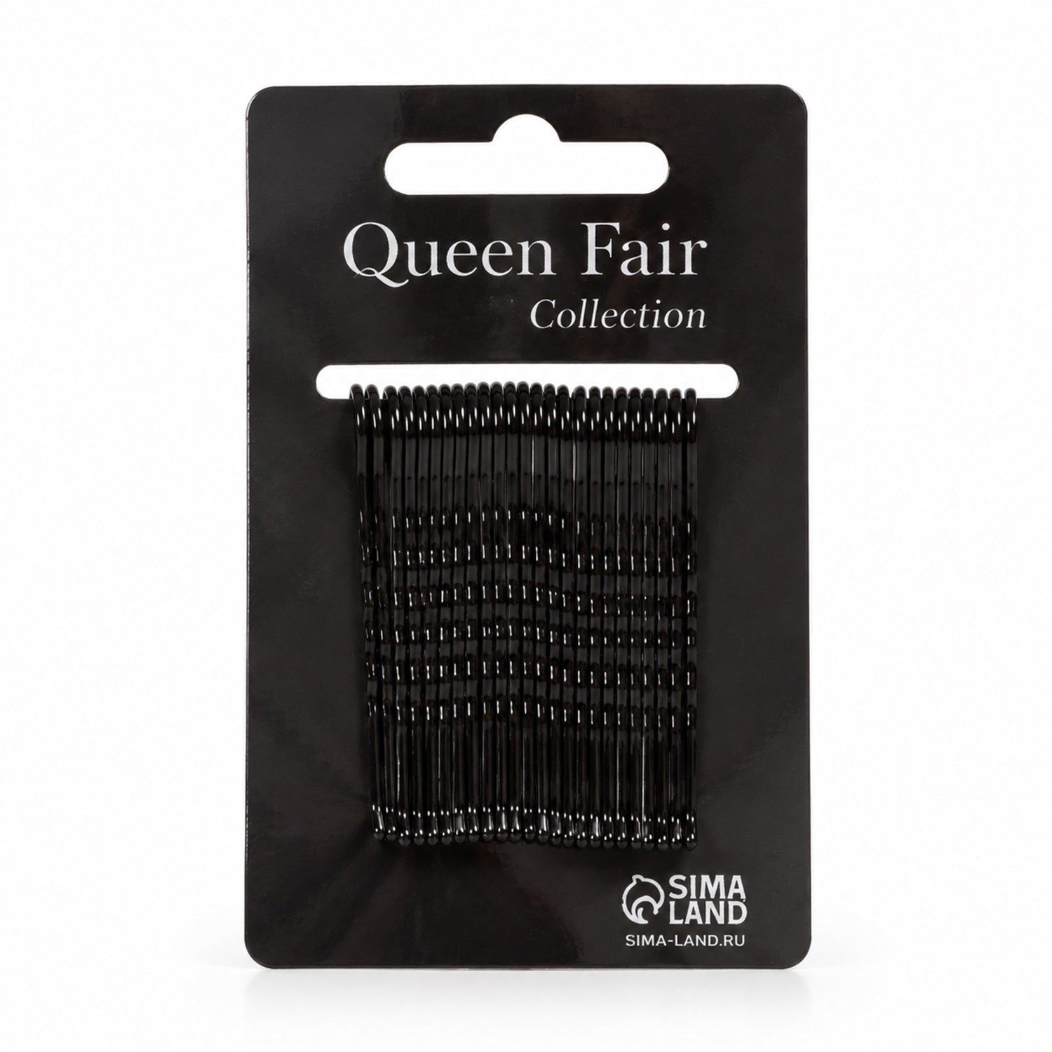 A black card displays numerous black metal bobby pins with wavy grips on a white background.