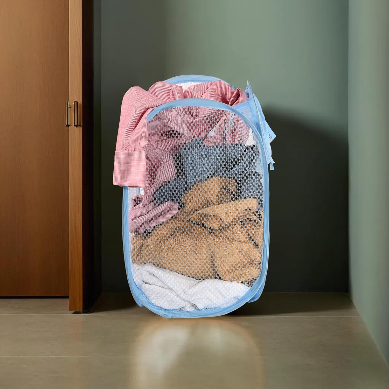 Large Mesh Pop Up Laundry Basket Clothes Storage Hamper (1 Pc, 54x30cm)