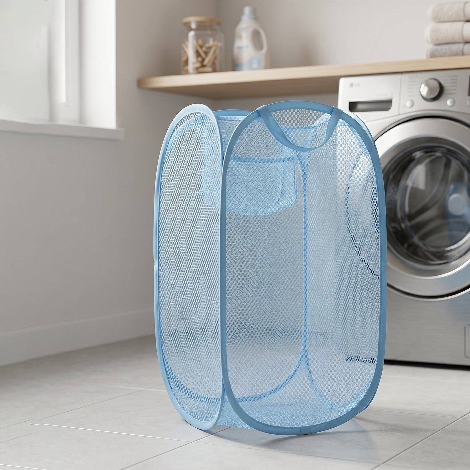 Large Mesh Pop Up Laundry Basket Clothes Storage Hamper (1 Pc, 54x30cm)