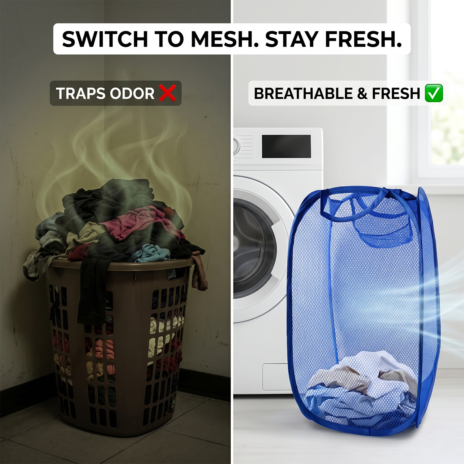 Pop Up Mesh Laundry Basket Lightweight Clothes Hamper (1 Pc,34x34x58cm)