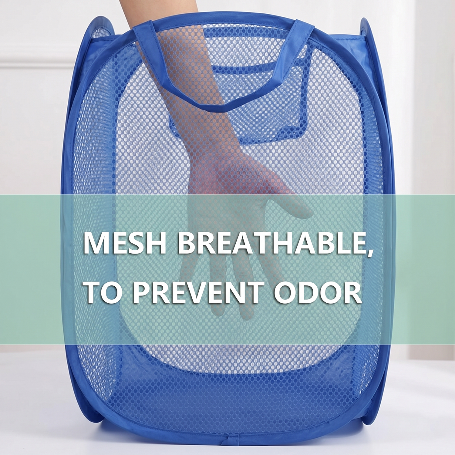 Pop Up Mesh Laundry Basket Lightweight Clothes Hamper (1 Pc,34x34x58cm)