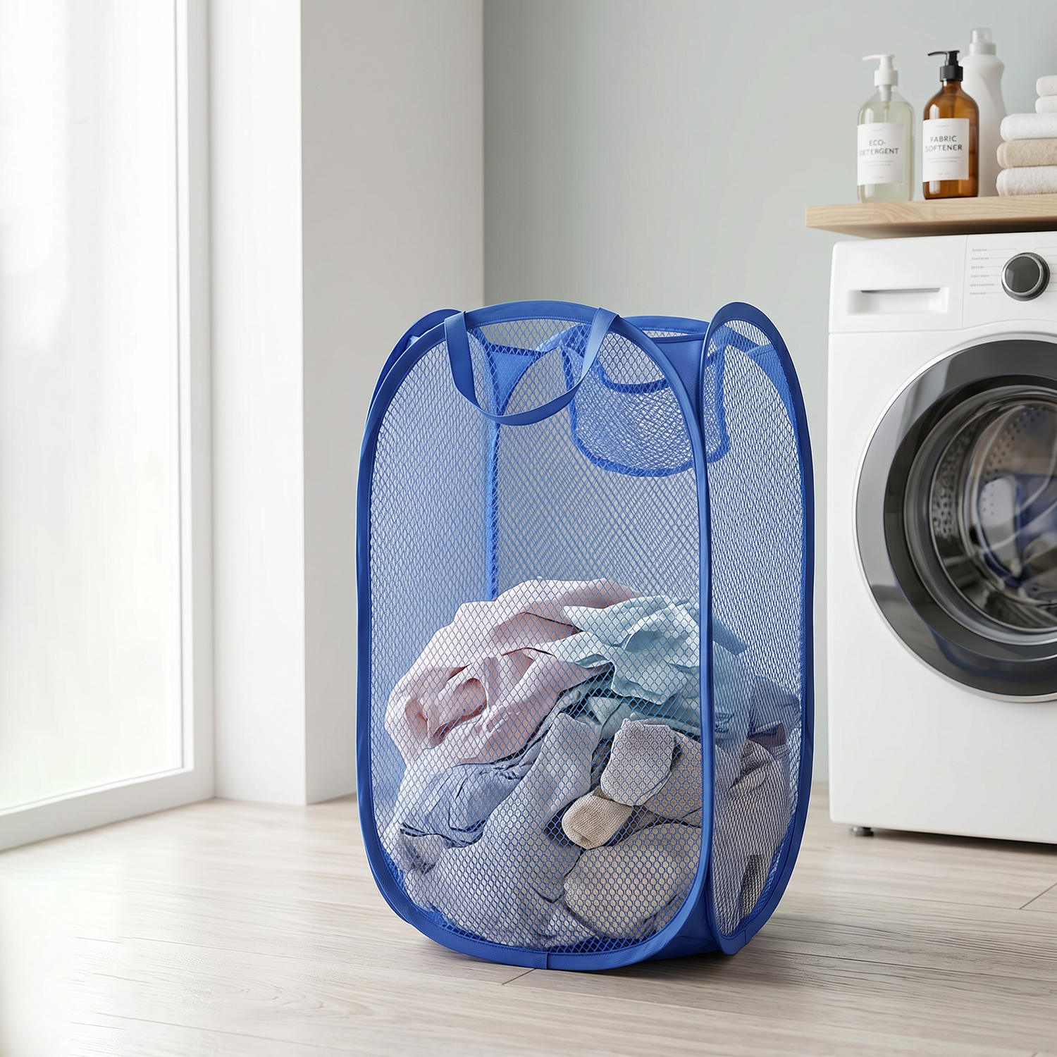 Pop Up Mesh Laundry Basket Lightweight Clothes Hamper (1 Pc,34x34x58cm)