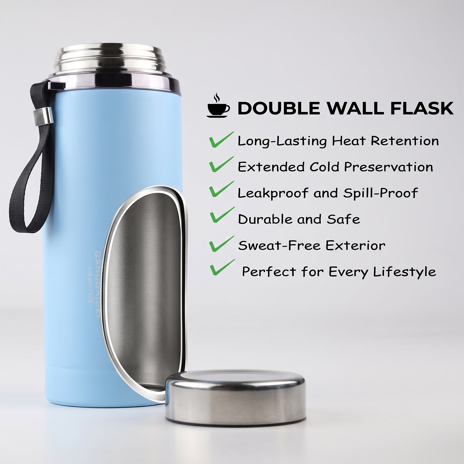 Double wall insulation keeps drinks hot or cold