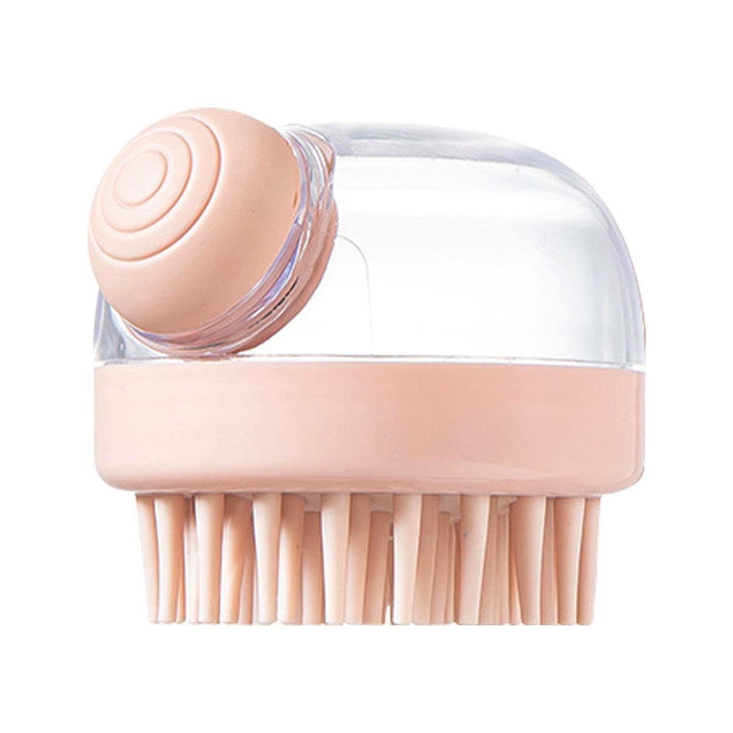 Hand holding silicone scalp massager brush