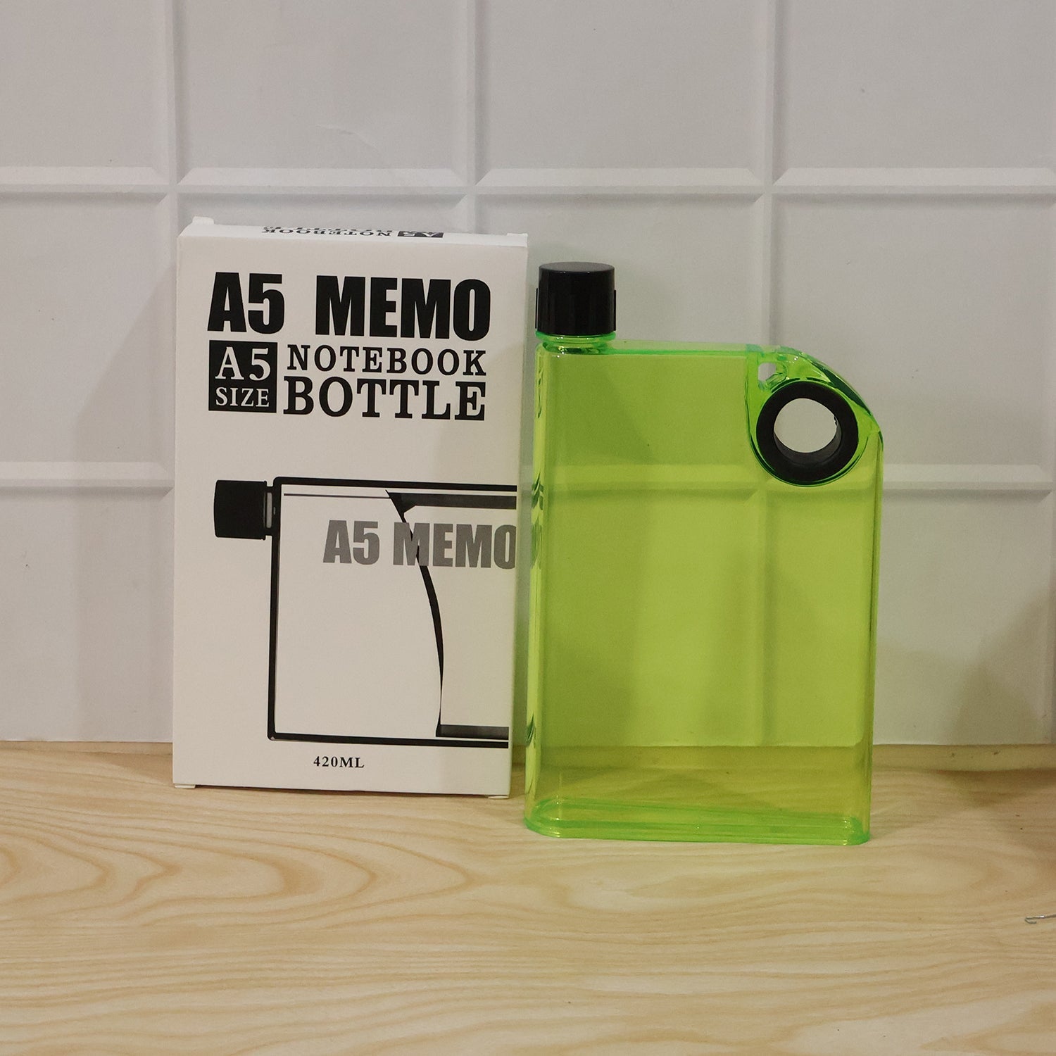 A5 Memo Notebook Shape Water Bottle 420 ML Slim Flat Portable (1 Pc)