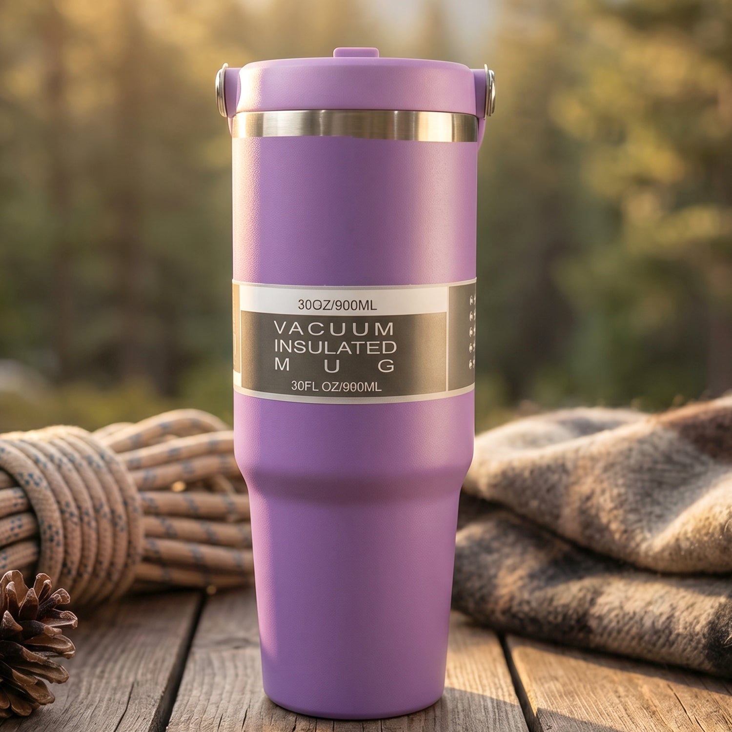 890ML stainless steel travel mug angled side view
