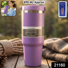 Travel mug showing spill-resistant lid with reusable straw