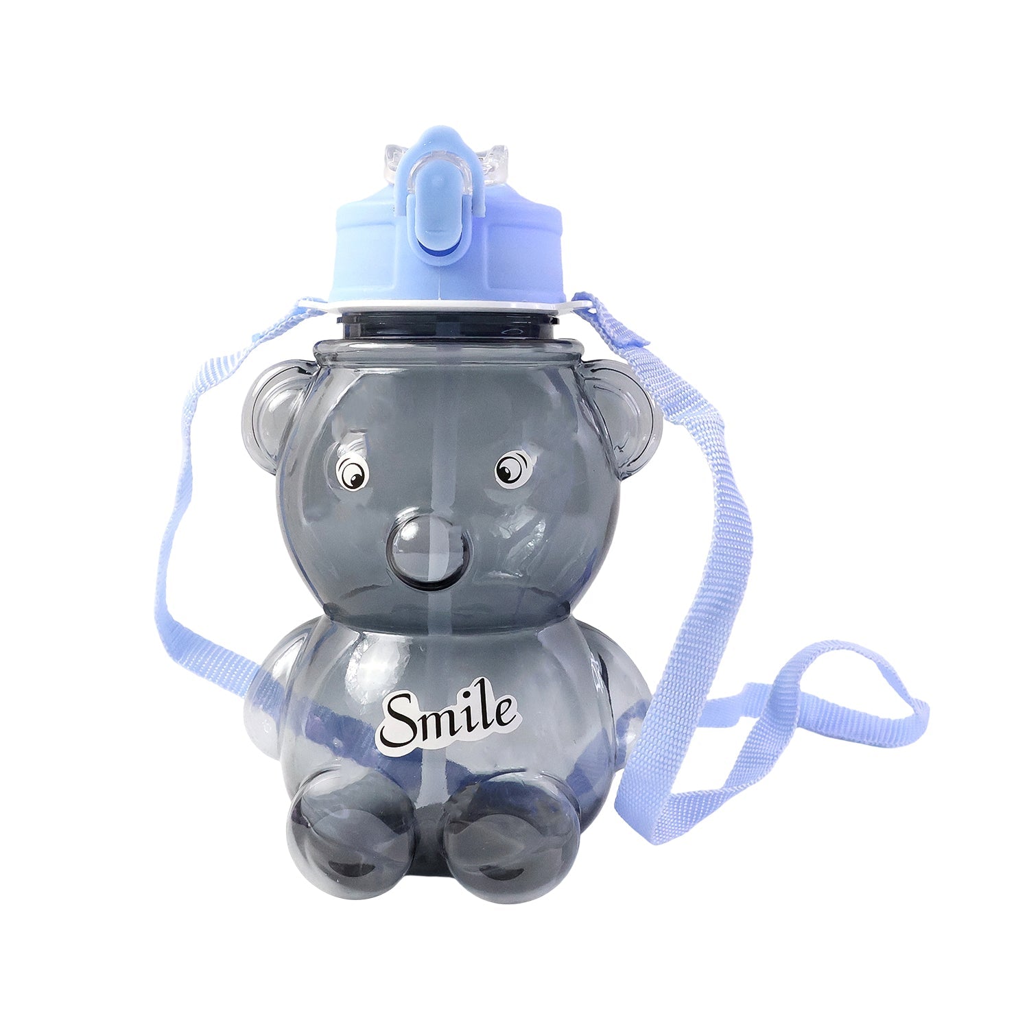 Kids Cartoon Bear Water Bottle with Straw & Shoulder Strap (1 Pc)
