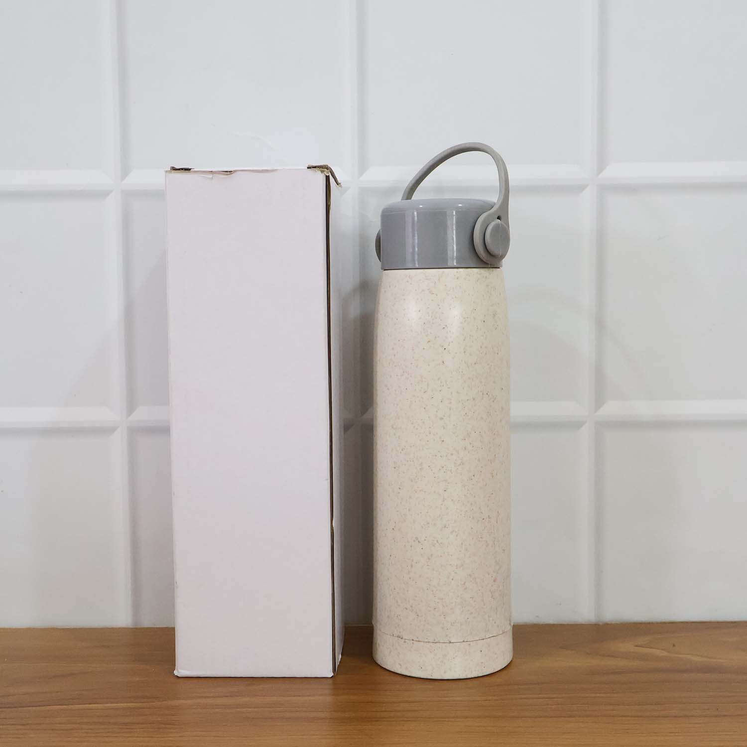 Creative wheat glass water bottle lifestyle image