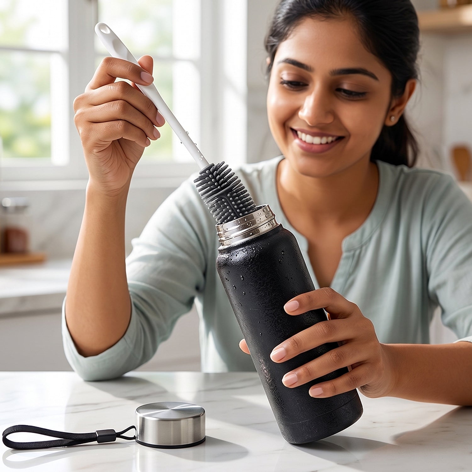 Complete stainless steel water bottle & brush set offer