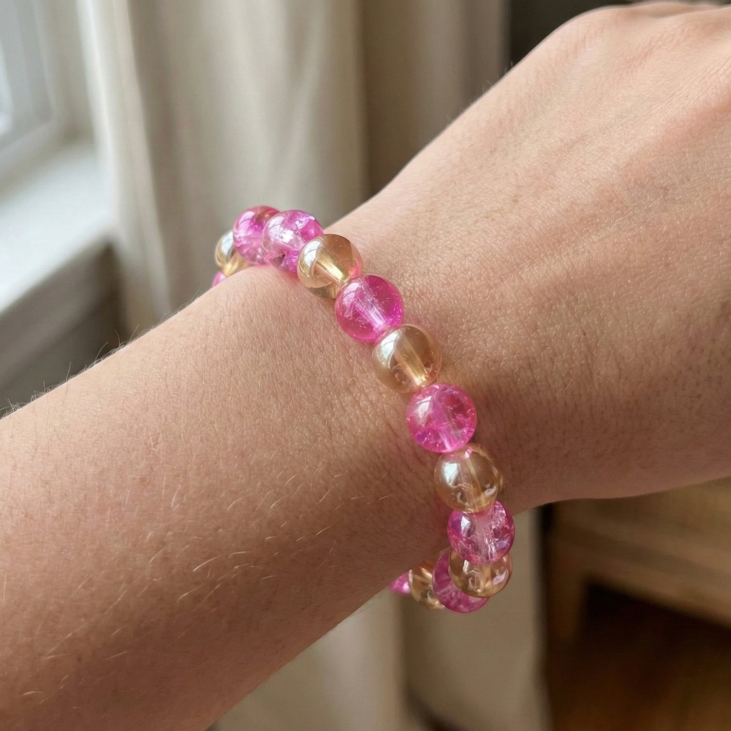 Elegant Dual-Tone Crystal Beaded Stretch Bracelet (1 Pc)
