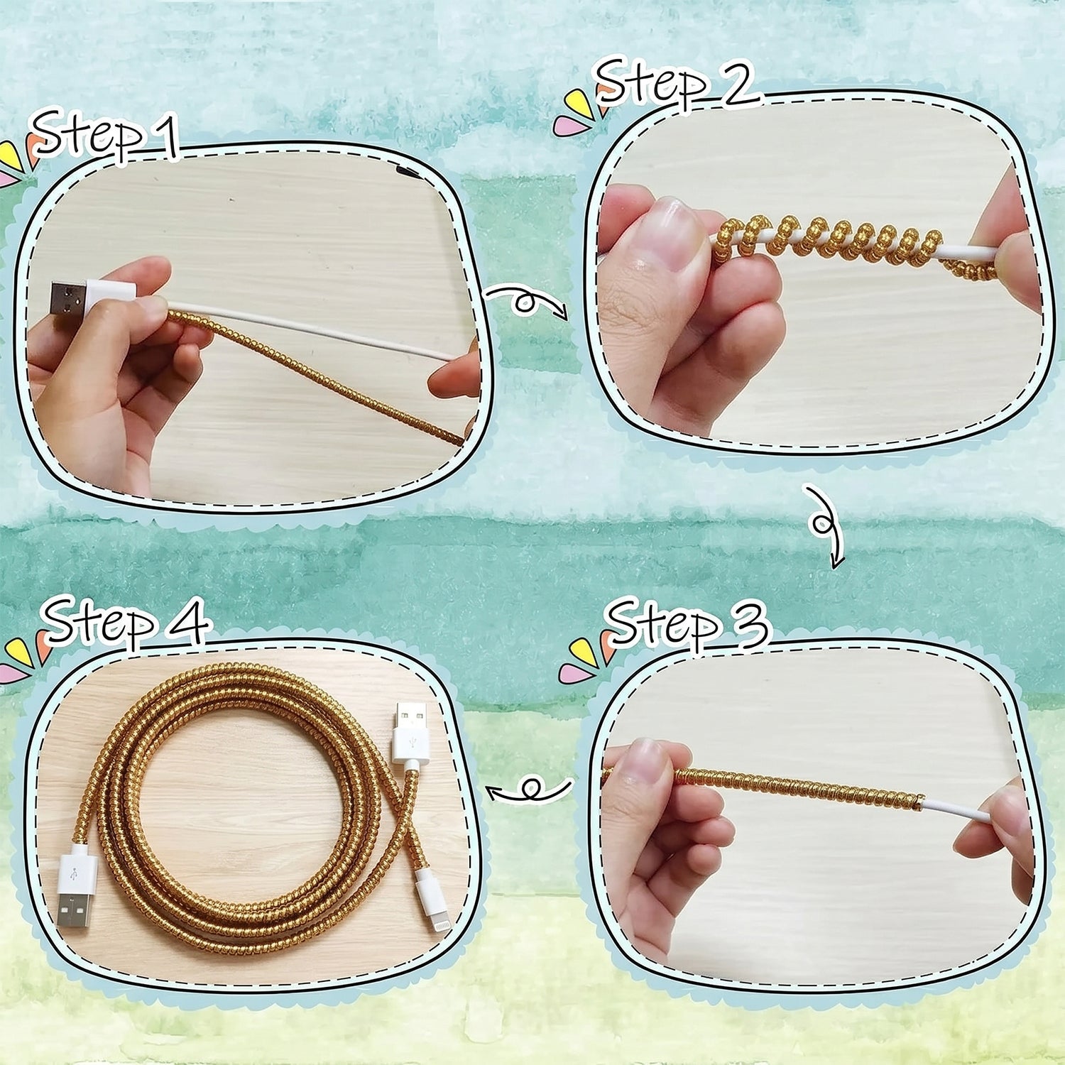 Detailed view of brown spiral cable protector