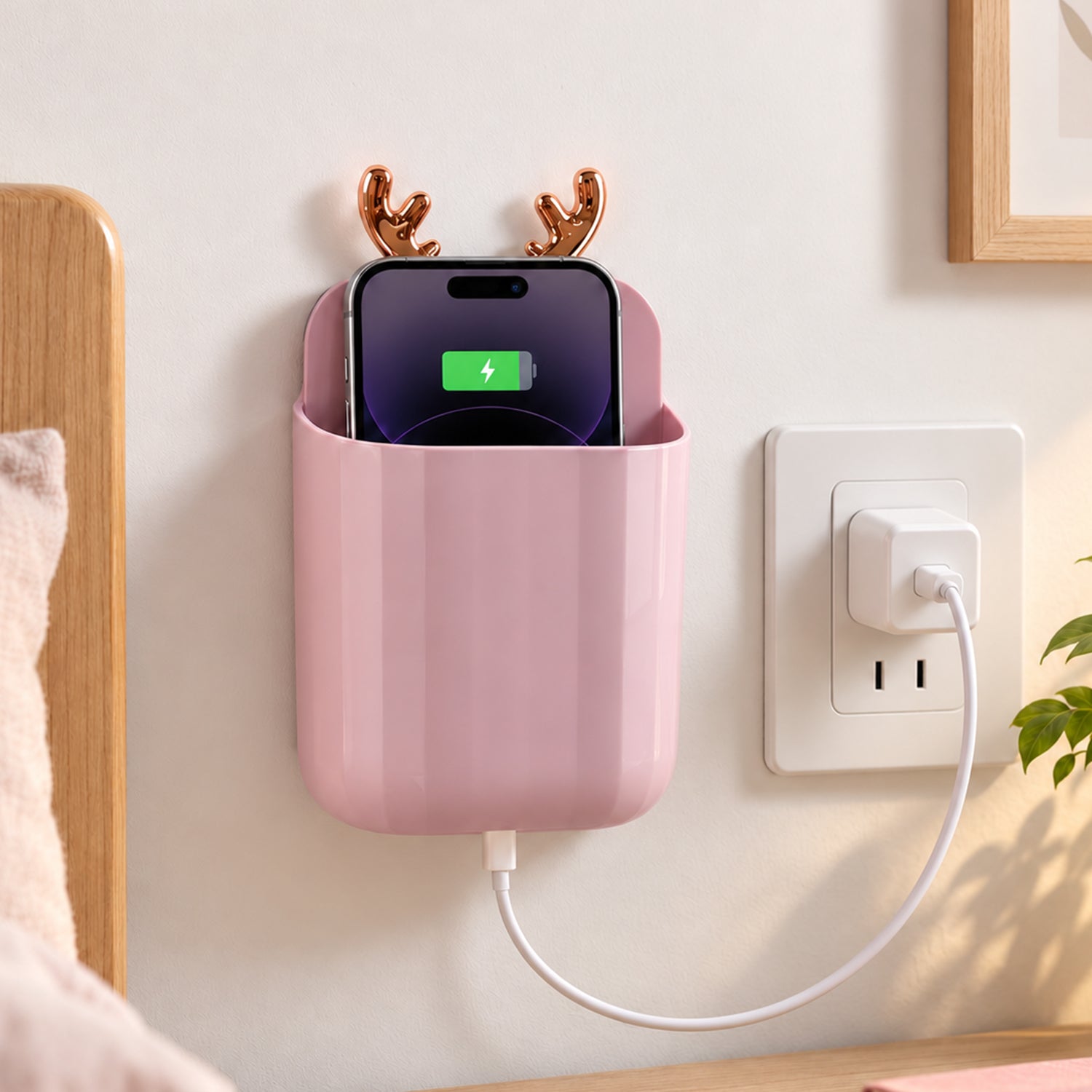 Wall mounted phone holder antler design
