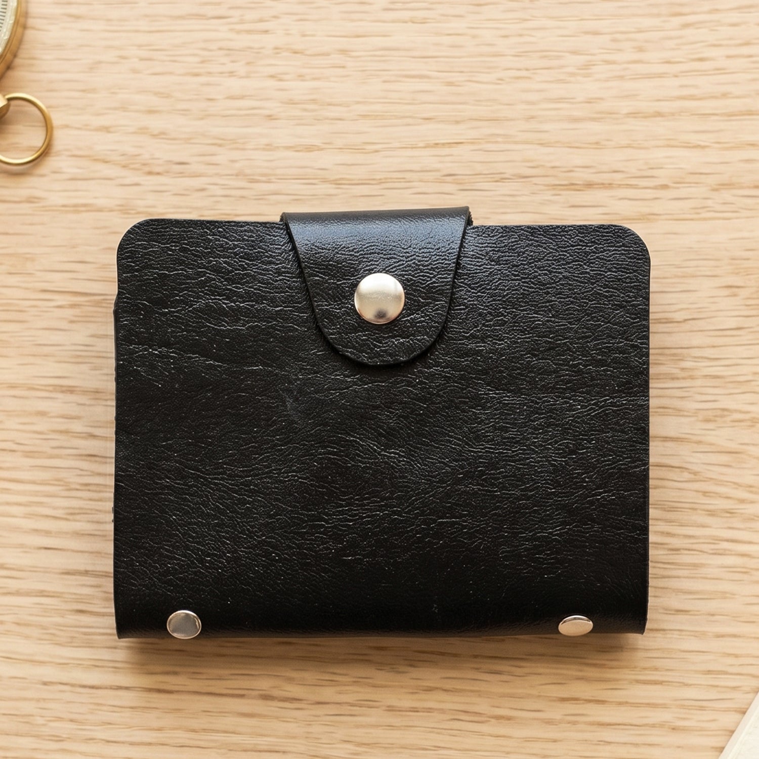 Interior view of the 12 clear card sleeves in the wallet.