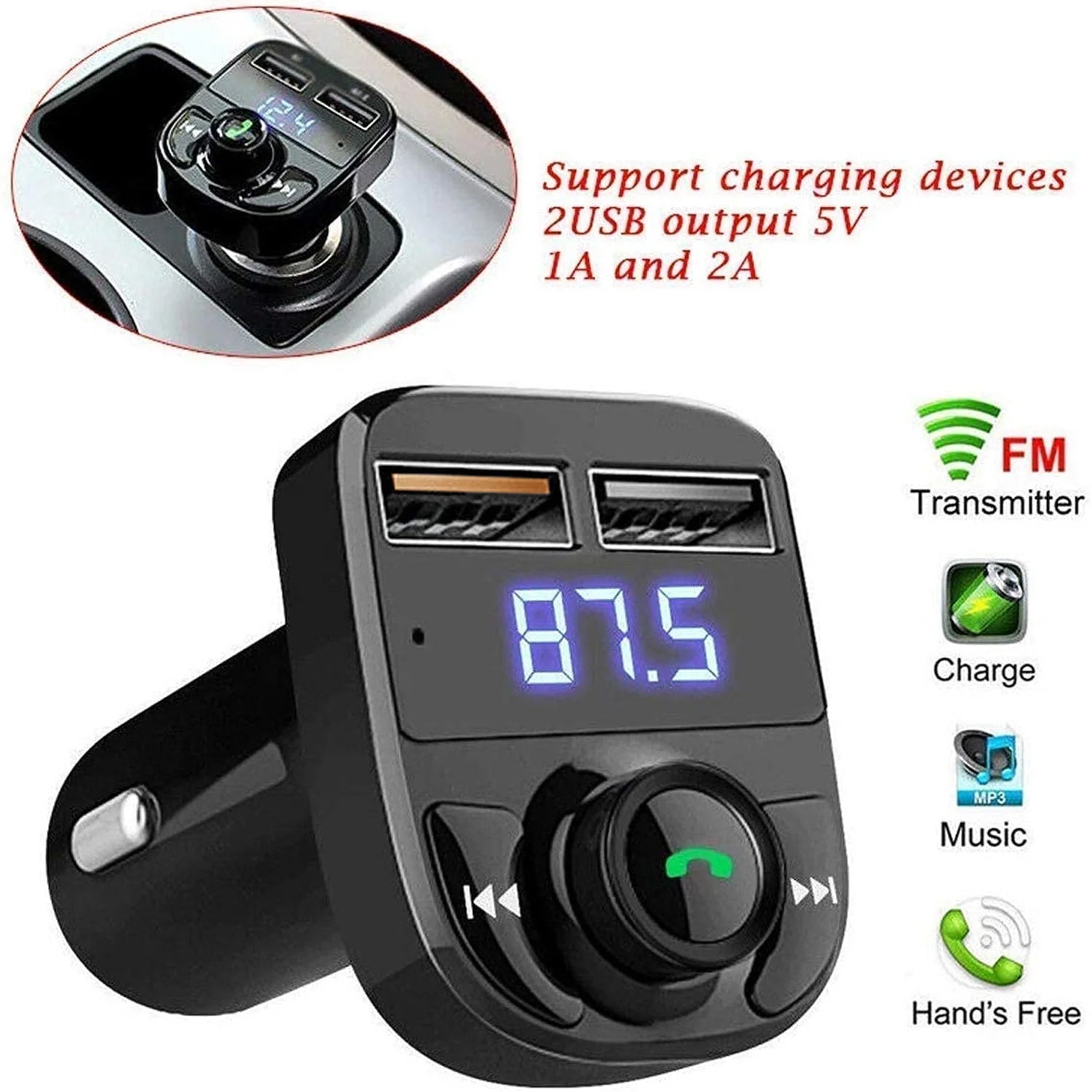 Wireless Car Charger With Dual USB Fast Charging Ports 1 Pc
