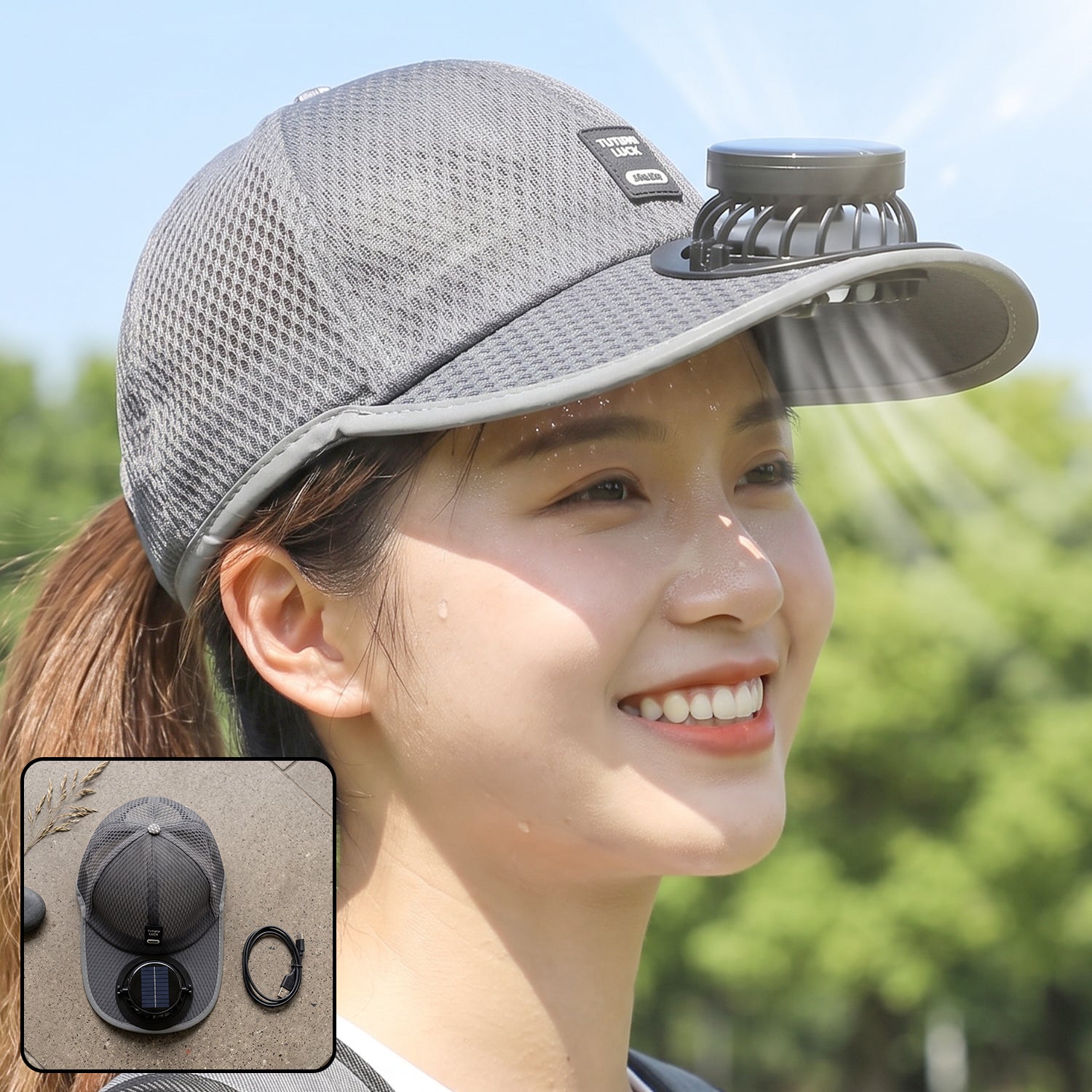 Solar powered cooling fan cap, rechargeable baseball sun hat for outdoor (1 pc)