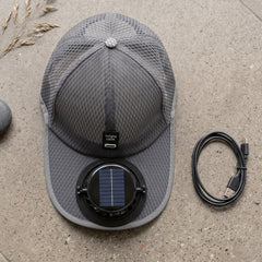 Rechargeable fan cap with solar panel for sun protection