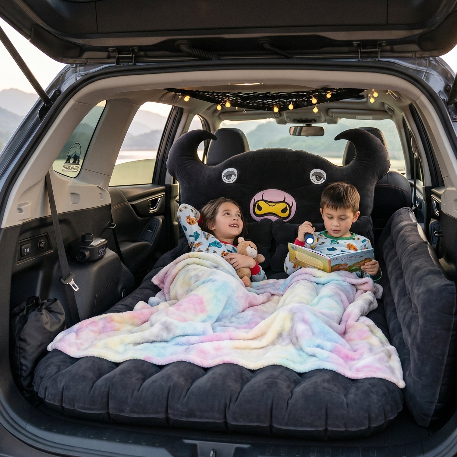 Deflated Car Air Mattress with Cushions