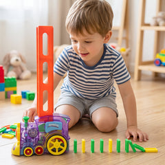 Automatic Domino Laying Train Engine Toy with Light and Music for Kids (1 Pc) view 3