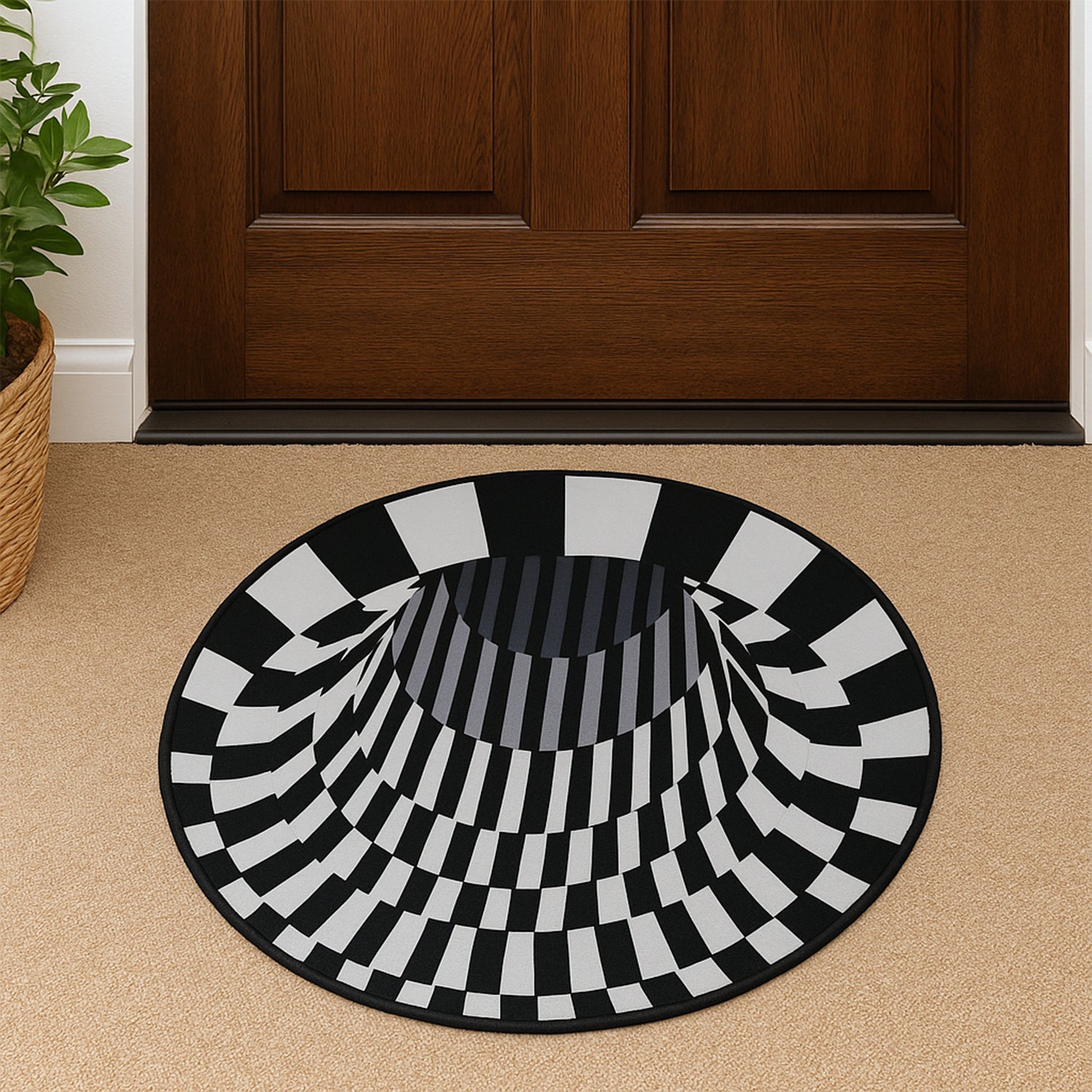3D Space Round Carpet, Floor Mat Non-Woven Doormat (60 Cm)