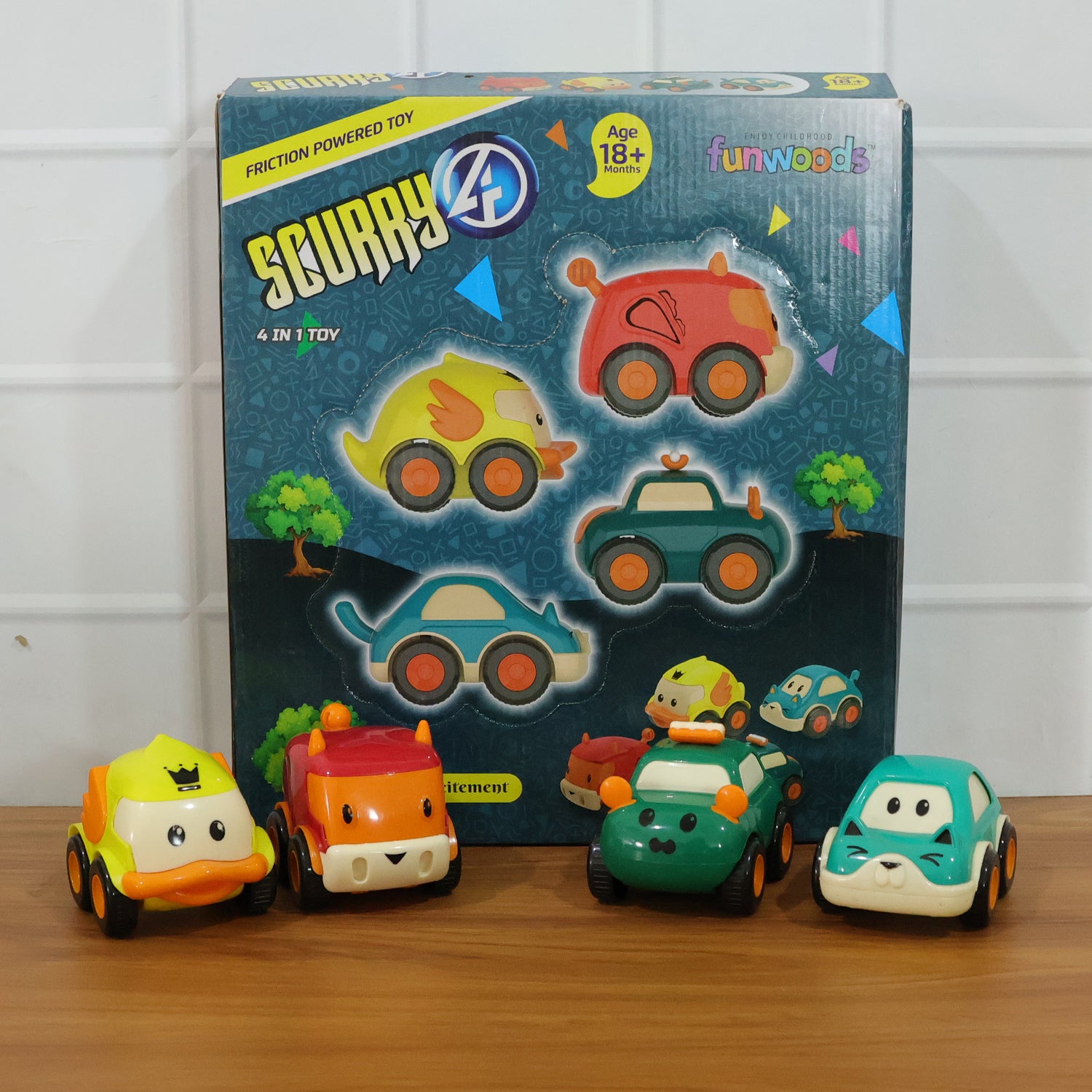 Funwoods Animal Cartoon Pull-Back Toy Car Set Cute Animal Design Friction Pull Back Mini Cars for Kids Playtime Gift Pack 4 Pc