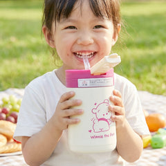 Cute Cartoon Printed Glass Tumbler with Lid and Straw (400 ML)