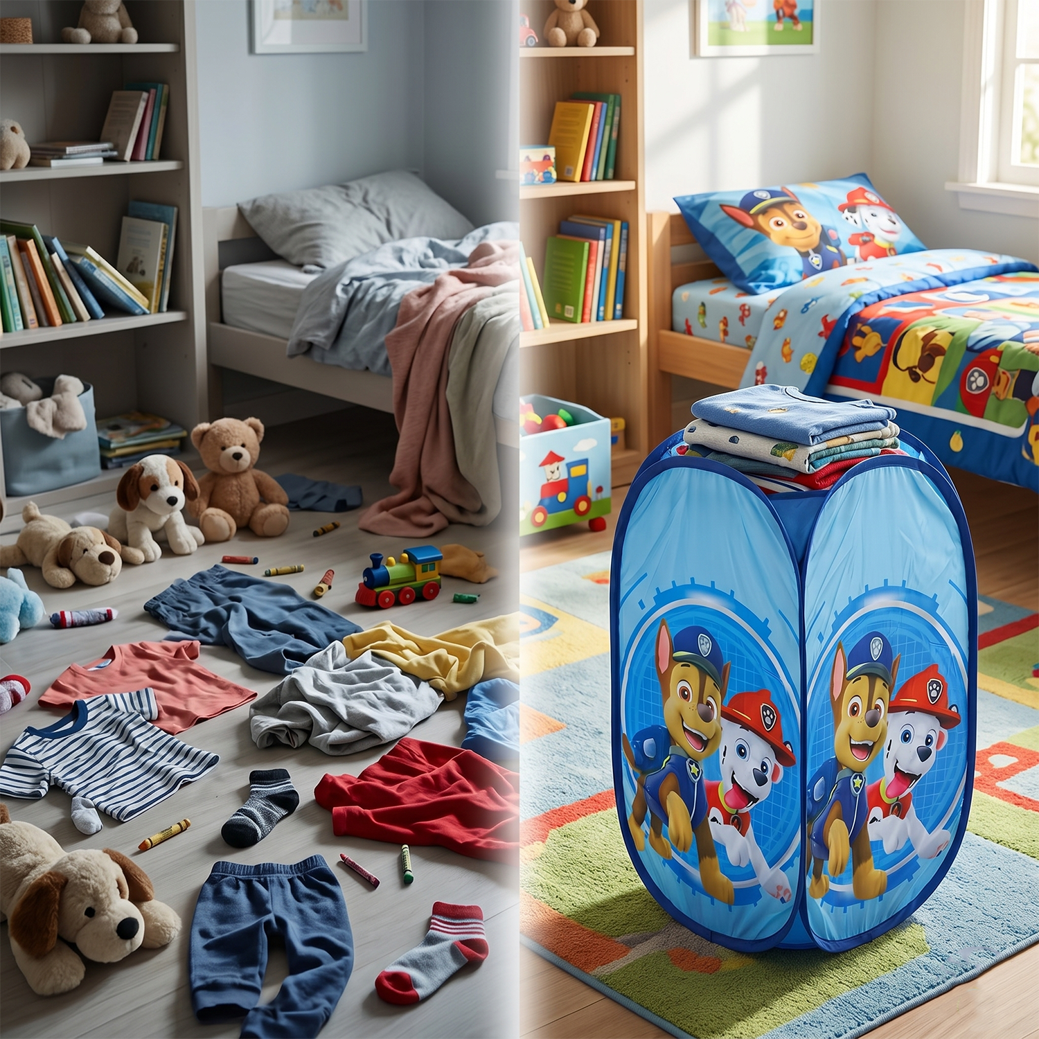 Kids Cartoon Foldable Laundry Basket Toy Storage Hamper (1 Pc, 34x59cm)