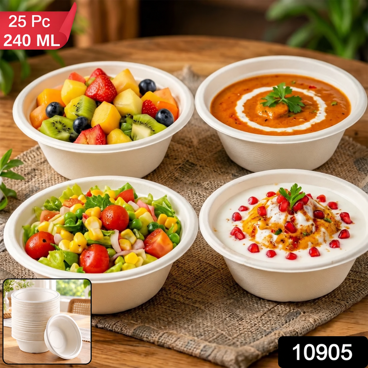 Compostable Bagasse Bowl 240ml – Eco-Friendly 25 Pc Set