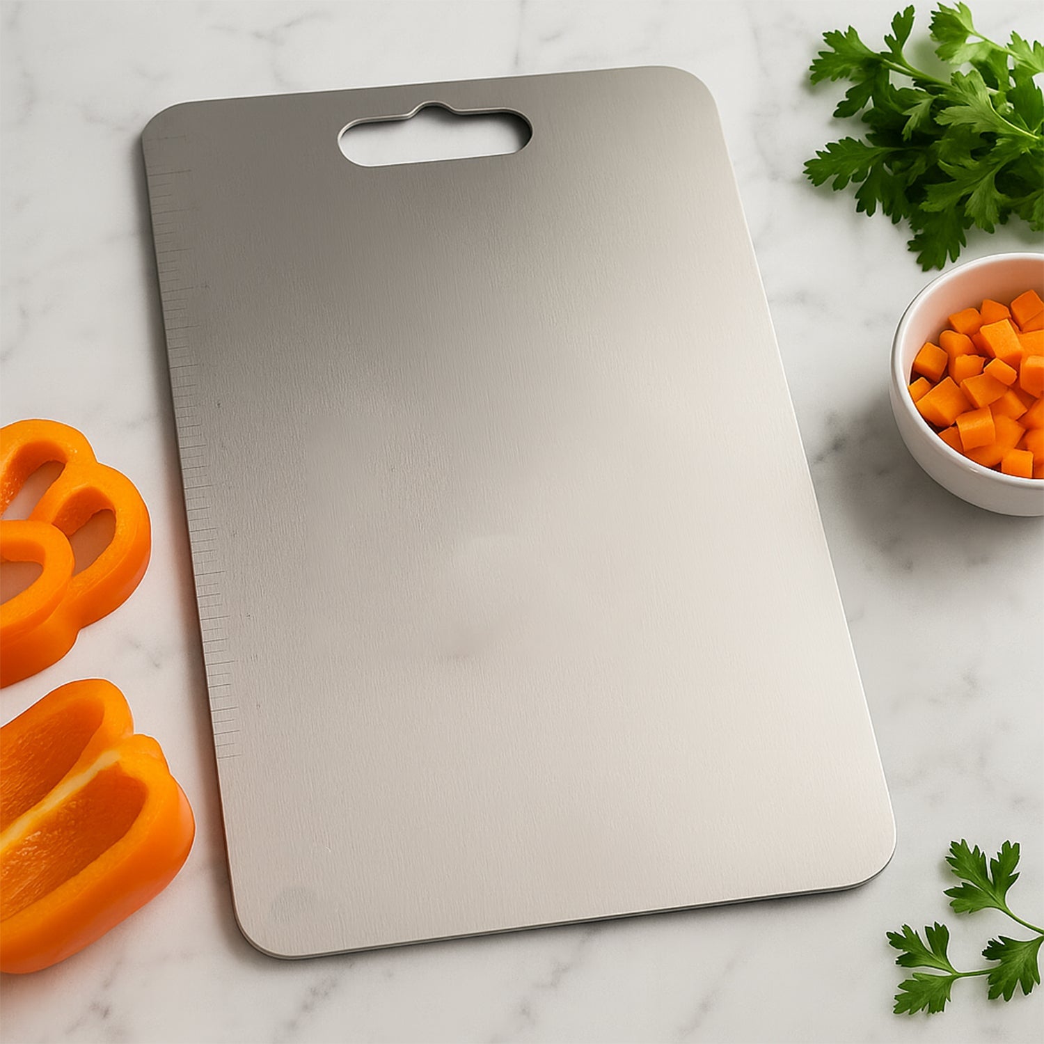 Stainless Steel Vegetable Cutting Board front view