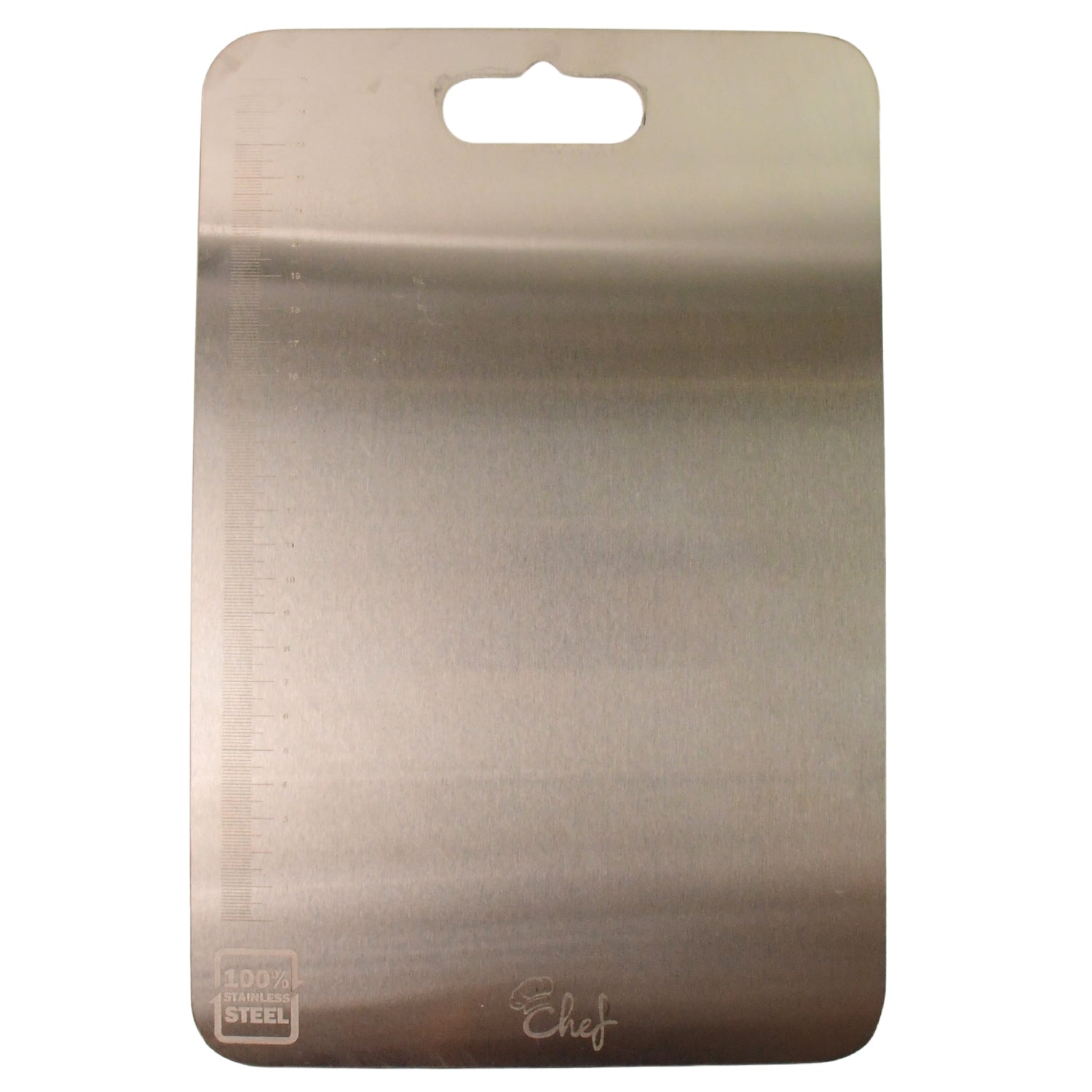 Top view of kitchen stainless steel chopping board