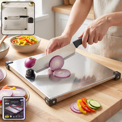 Stainless Steel 2 in 1 Cut and Chop Board with Knife and Sharpener (1 Set)