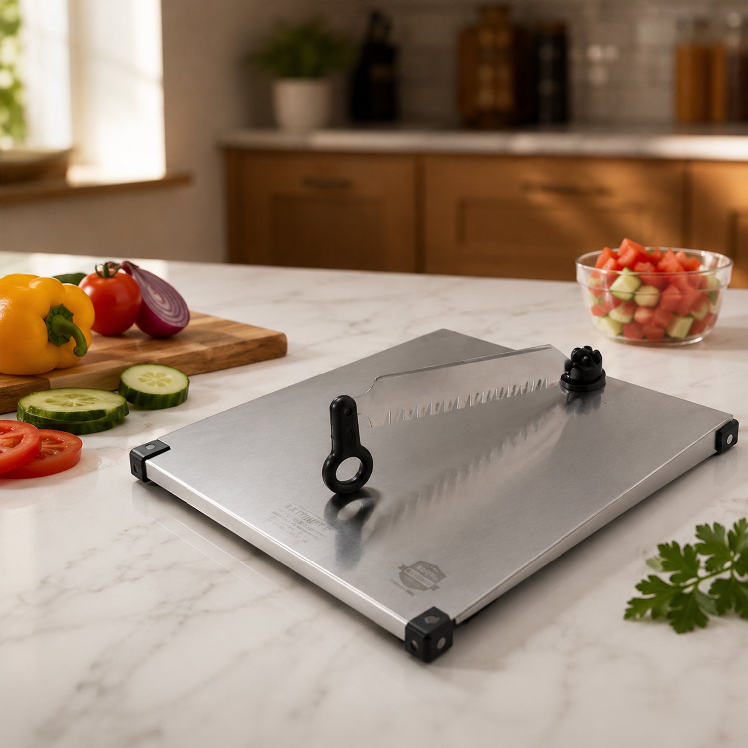 Stainless Steel 2 in 1 Cutting and Chopping Board with Knife for Kitchen (1 Pc)