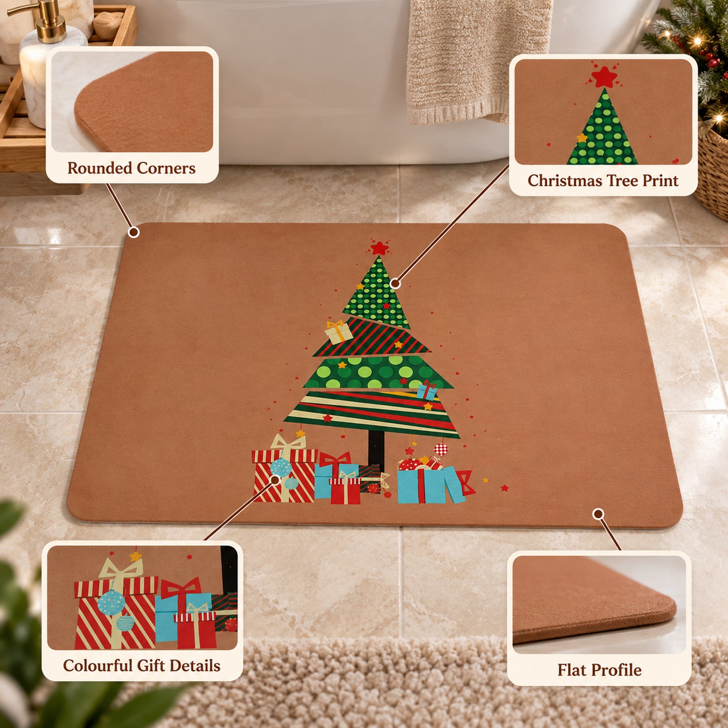 Christmas mat anti slip back detail