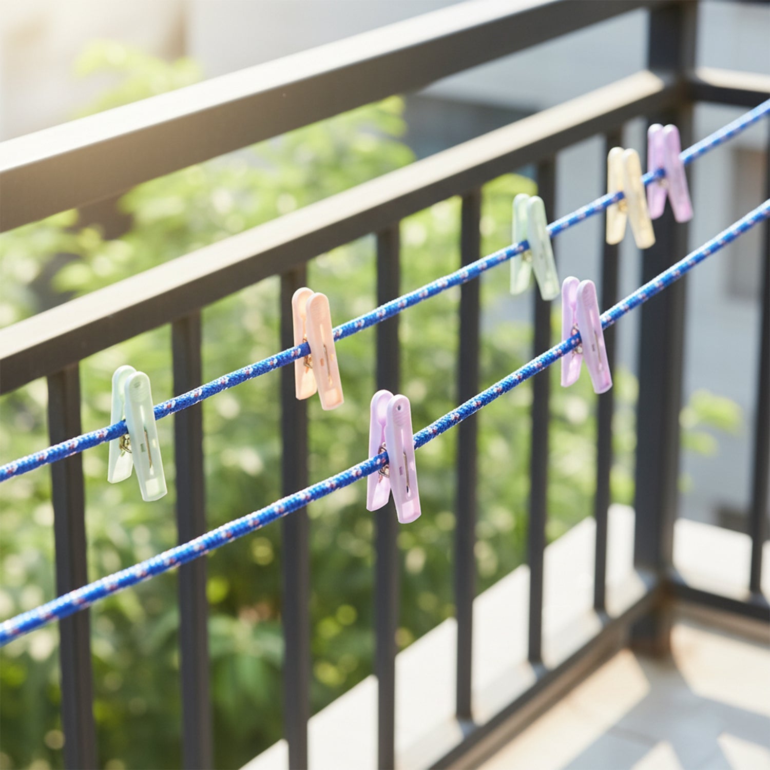 Clothesline Rope with 10 Clips – 5 Meter Approx Heavy Duty Laundry Drying Rope with Clip