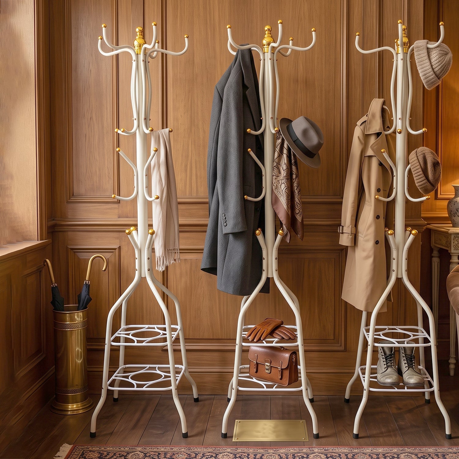 Metal Floor Standing Coat Rack Stand with Bottom Storage Shelf (1 Pc)