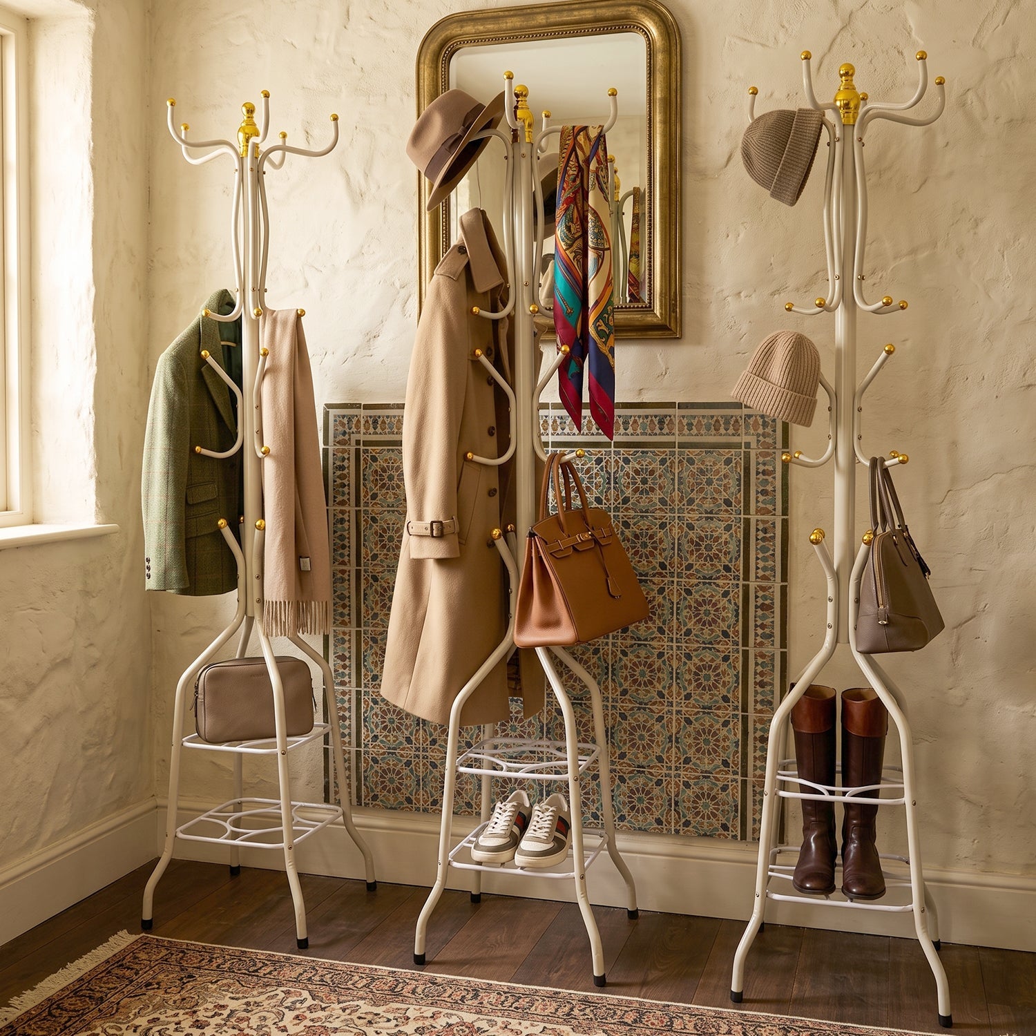 Metal Floor Standing Coat Rack Stand with Bottom Storage Shelf (1 Pc)