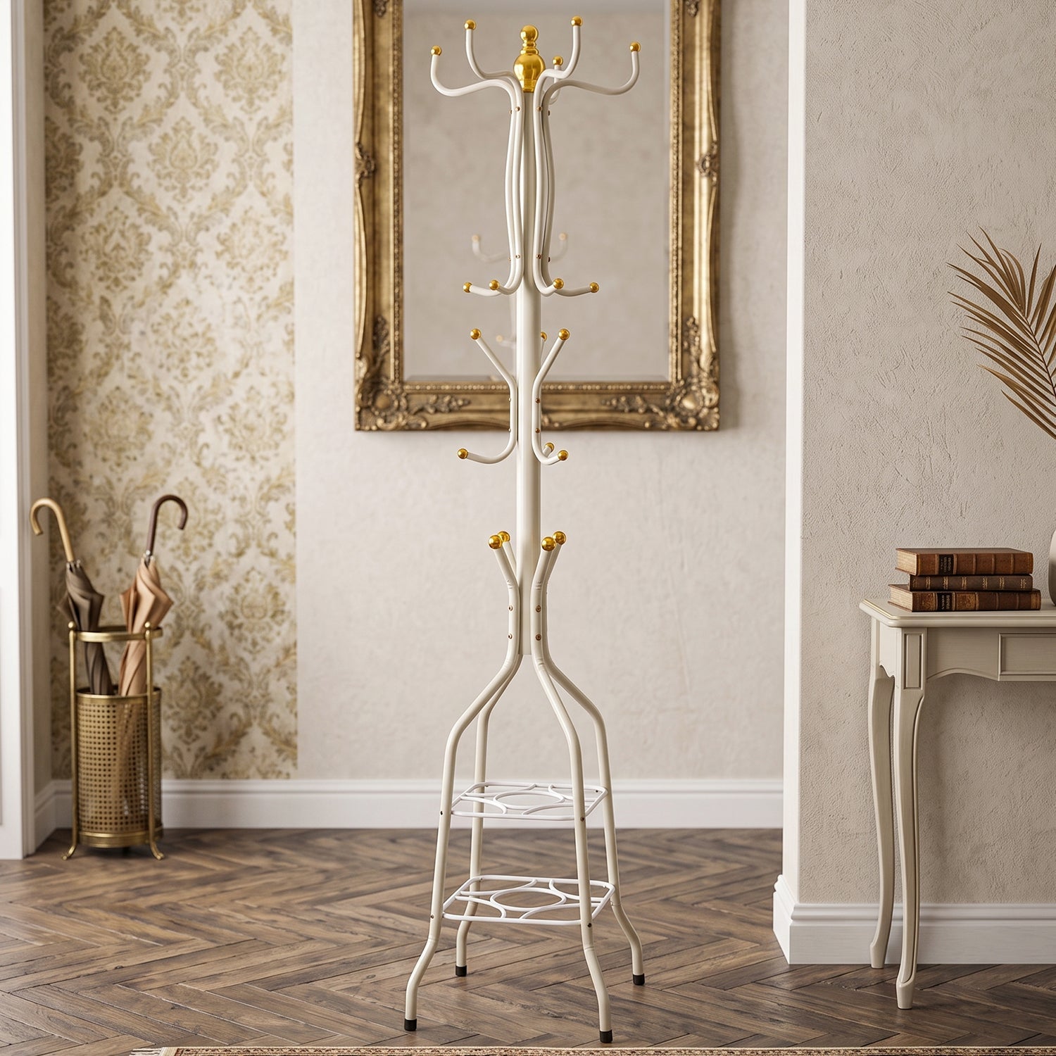 Metal Floor Standing Coat Rack Stand with Bottom Storage Shelf (1 Pc)